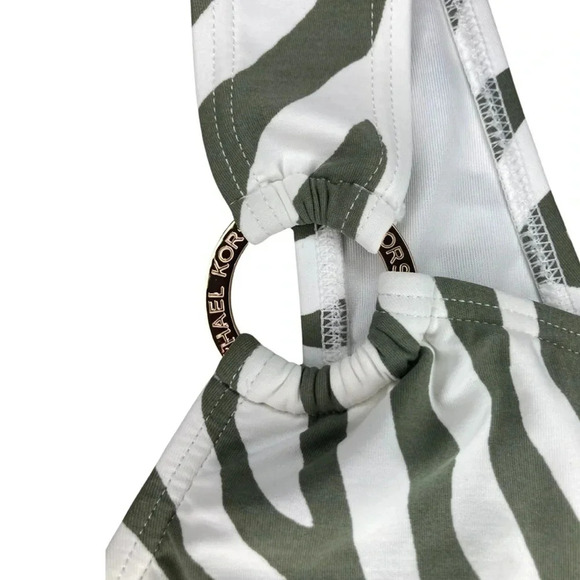 Michael Kors One  Shoulder Bikini | Green Zebra | Size XS - Picture 7 of 11